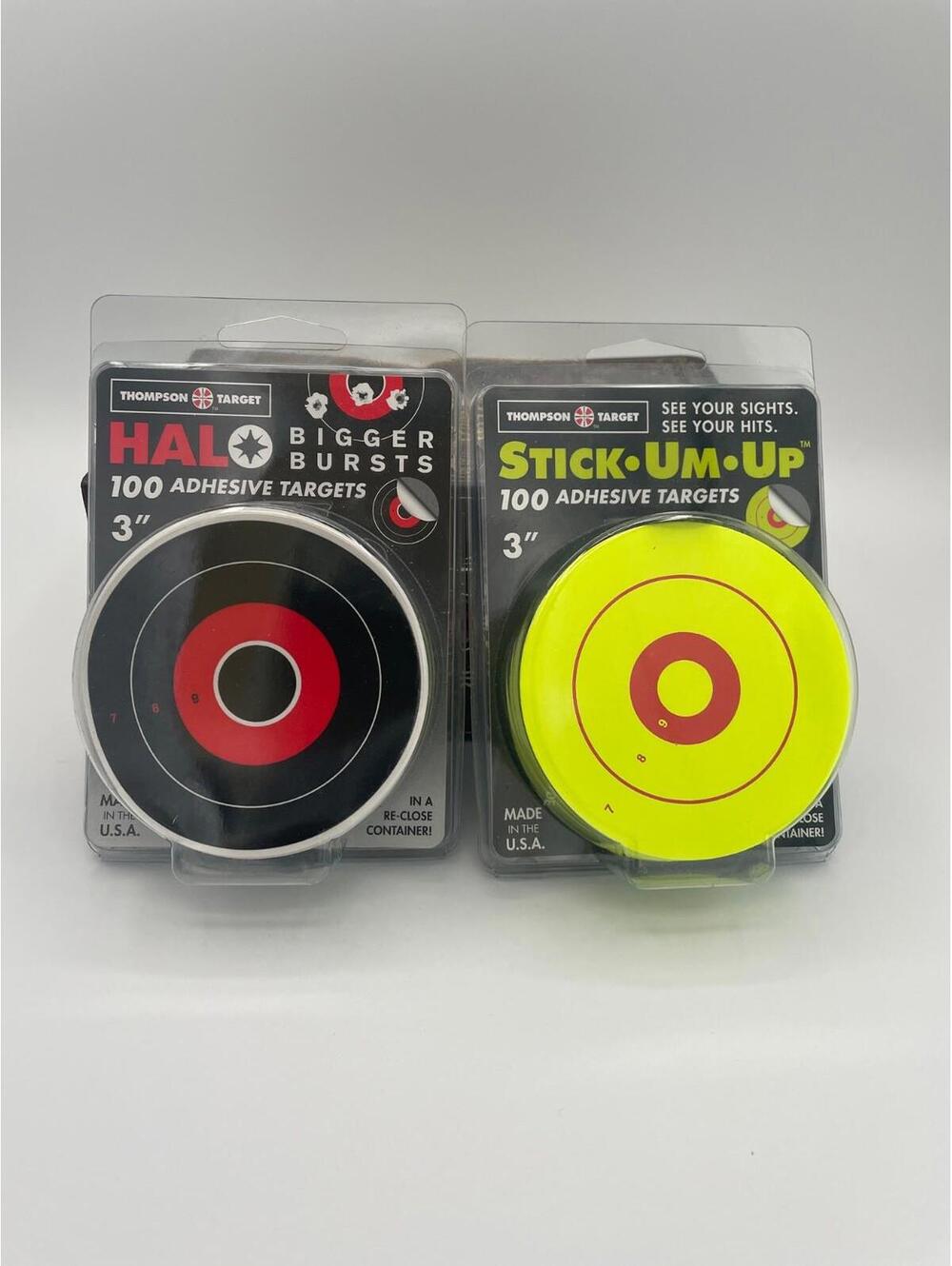 Thompson Adhesive Targets 2 pack-3" yellow florescent & black red bigger bursts